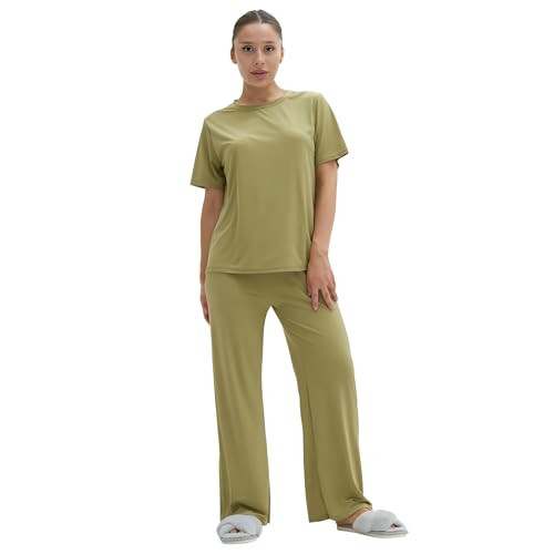 TALMONT WOMEN'S PAJAMA SET SHORT SLEEVE 2 PIECE OUTFITS SIZE: WOMEN 2XL - HAKI