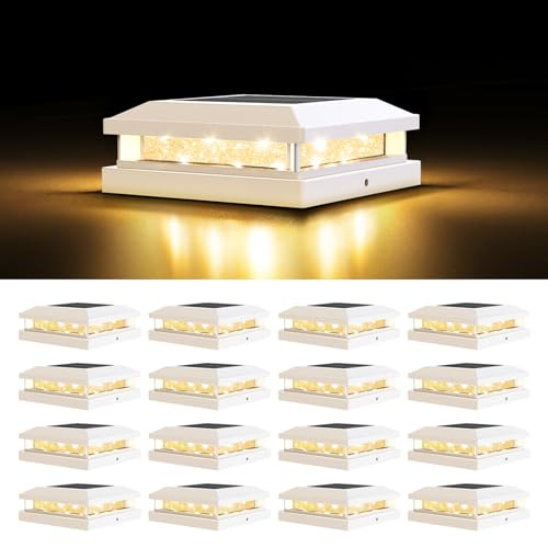 BRIGHTEVER SOLAR POST CAP LIGHTS OUTDOOR 16 PACKS FOR 4X4 4.5X4.5 5X5 - WHITE