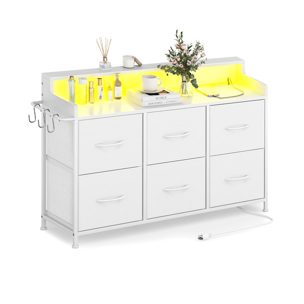LEADPRO DRESSER FOR BEDROOM 6 DRAWERS LED TV STAND CHEST STORAGE 5730002 - WHITE