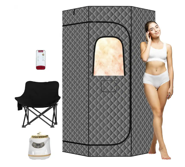 ESSEN BLISSED - PORTABLE STEAM SAUNA WITH 3L 1500W STEAMER,3'X 3'X 6.2’ - GRAY