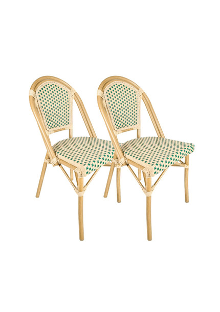 French Bistro Patio/Indoor Dining Chair, 2 Pack, Hand Woven Wicker (2, 10022)
