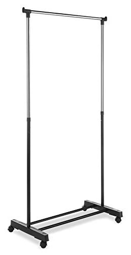 WHITMOR ADJUSTABLE ROLLING CLOTHES RACK LOCKABLE WHEELS WARDROBE - BLACK/SILVER