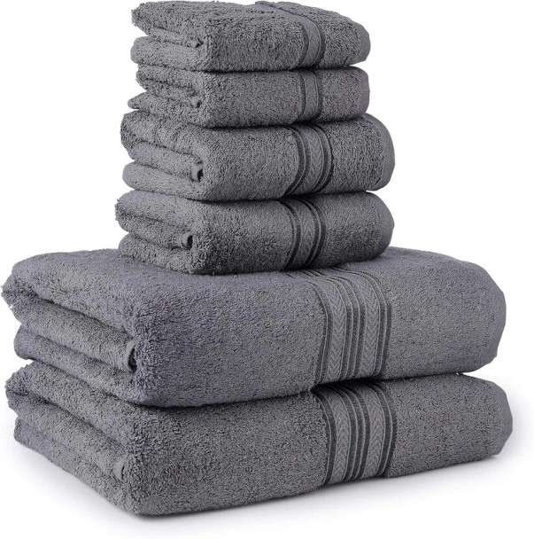 NOBLE HOUSE 6 PIECE TOWELS SET GRAY RING SPUN COTTON - GRAY New