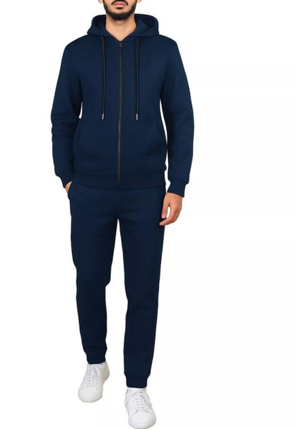BLU ROCK MEN'S FULL-ZIP HOODIE JOGGER SWEATPANTS 2-PIECE SIZE: MEN 3XL - NAVY New
