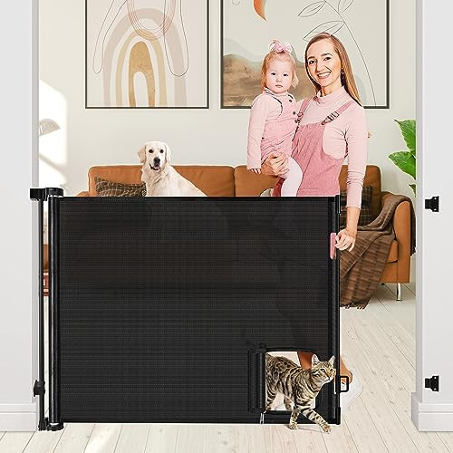 WOMHOM SAFETY 1ST RETRACTABLE GATE 55" WALL DOOR MESH GATE - BLACK