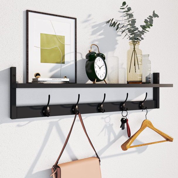 AMBIRD WALL HOOKS WITH SHELF ENTRYWAY HANGING WOOD COAT HOOKS WALL-MOUNTED