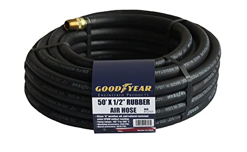 GOODYEAR 50' X 1/2" BLACK RUBBER AIR HOSE 250 PSI WORKING PRESSURE 12707