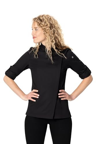 CHEF WORKS WOMEN'S LANSING CHEF COAT SIZE WOMEN M BLACK New
