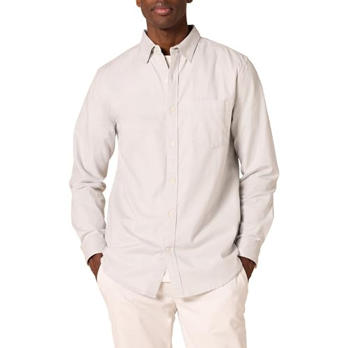 AMAZON ESSENTIALS MEN'S SLIM-FIT LONG-SLEEVE OXFORD SHIRT WITH POCKET - GRAY L New