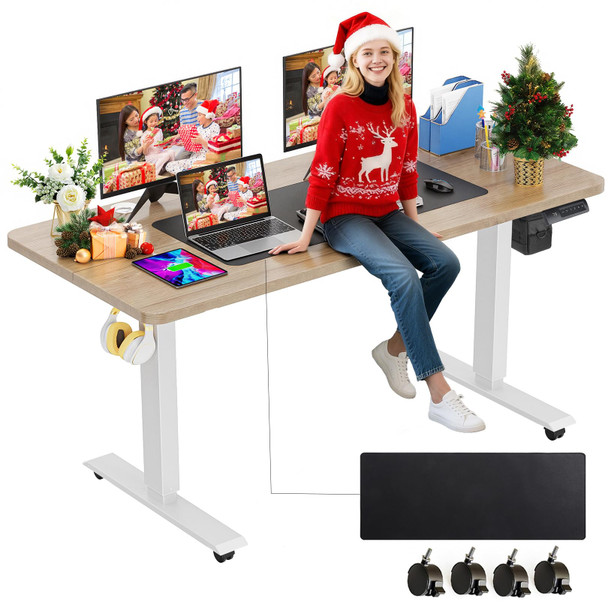 FAREXON ELECTRIC STANDING DESK ADJUSTABLE HEIGHT ,FOOT PAD - OAK GRAY