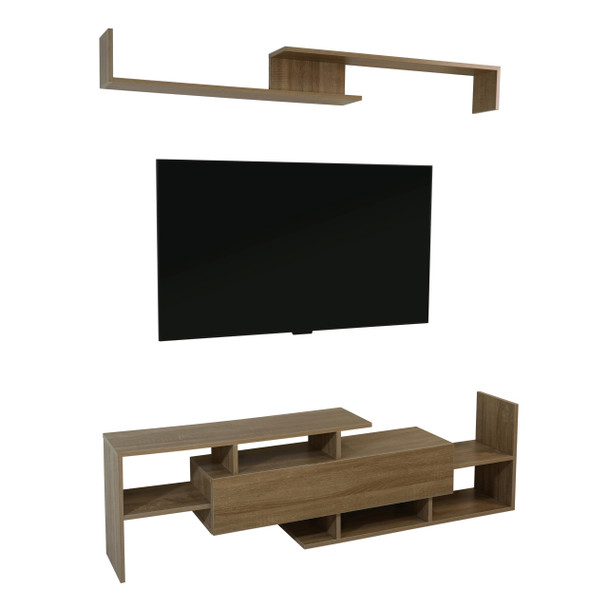 LeisureMod Surrey Mid-Century Modern TV Stand MDF Shelves Bookcase STS60OW-Oak