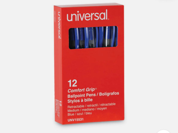 UNIVERSAL 1MM COMFORT GRIP RETRACTABLE BALLPOINT PENS - MEDIUM, BLUE (1 DOZEN)
