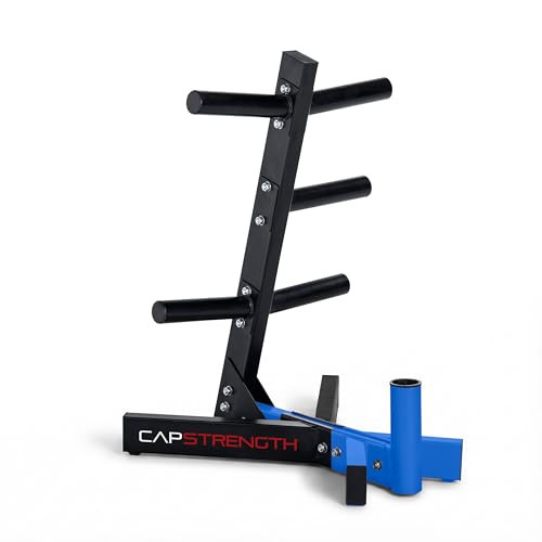 CAP BARBELL OLYMPIC PLATE TREE STORAGE RACK FOR WEIGHTS AND BAR BLUE