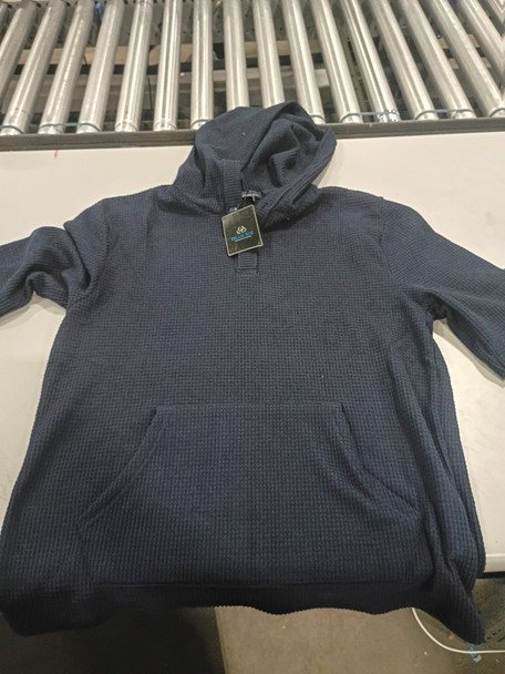 BLUE ICE WAFFLE KNIT HOODED SWEATER - SIZE: MEN M - NAVY