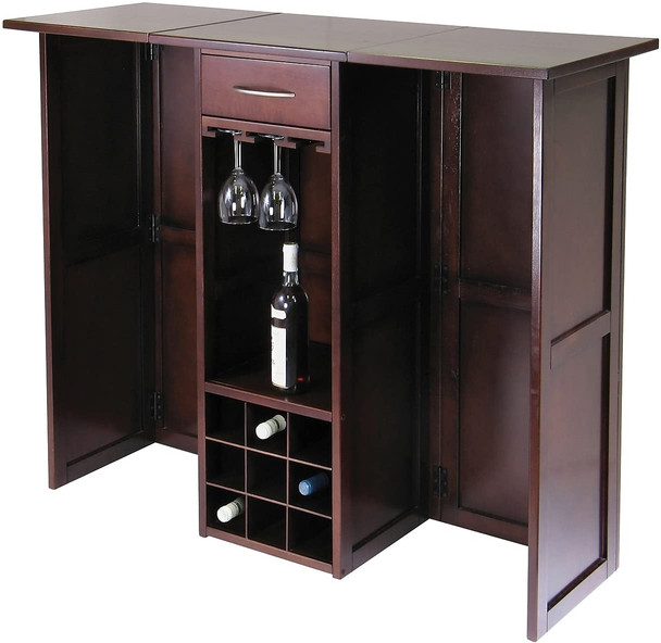 WINSOME NEWPORT WOOD EXPANDABLE COUNTER WINE BAR ANTIQUE WALNUT 94350 - BROWN