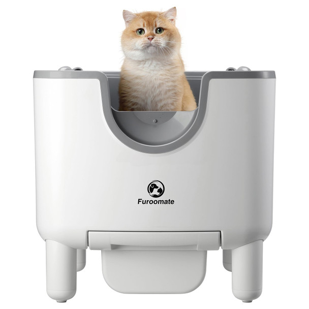 FUROOMATE SELF-CLEANING LITTER BOX OPEN-TOP AUTOMATIC CAT LITTER BOX - WHITE
