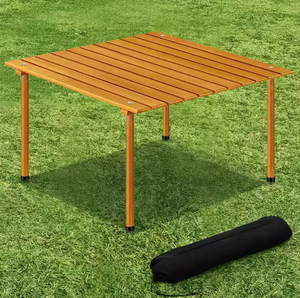 OUMILEN CAMPING TABLE NATURAL  FOLD UP LIGHTWEIGHT ROLL UP - NATURAL WOOD BROWN