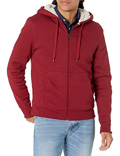 AMAZON ESSENTIALS HOODIE FOR MEN SHERPA-LINED FULL-ZIP FLEECE, M, RED New