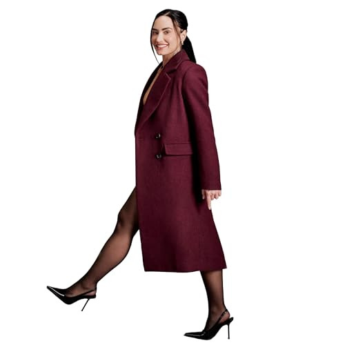 AMAZON ESSENTIALS WOMEN'S RELAXED-FIT DOUBLE-BREASTED WOOL-BLEND COAT - BURGUNDY New
