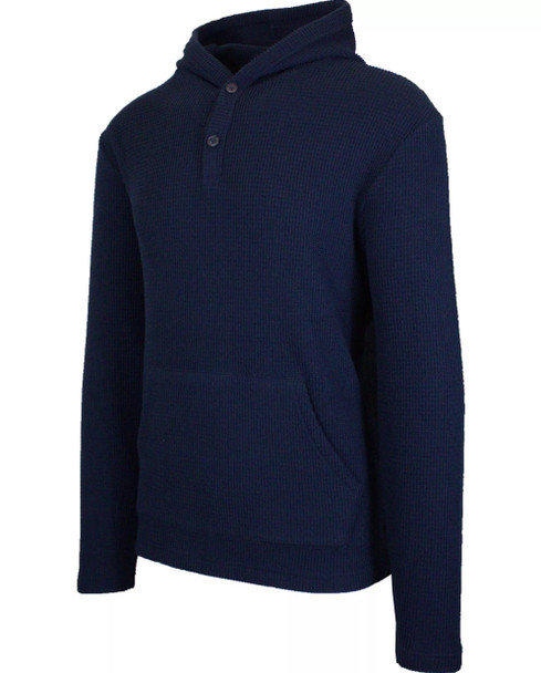 BLUE ICE REGULAR-FIT WAFFLE KNIT THERMAL HENLEY HOODIE - SIZE: MEN 2XL - NAVY