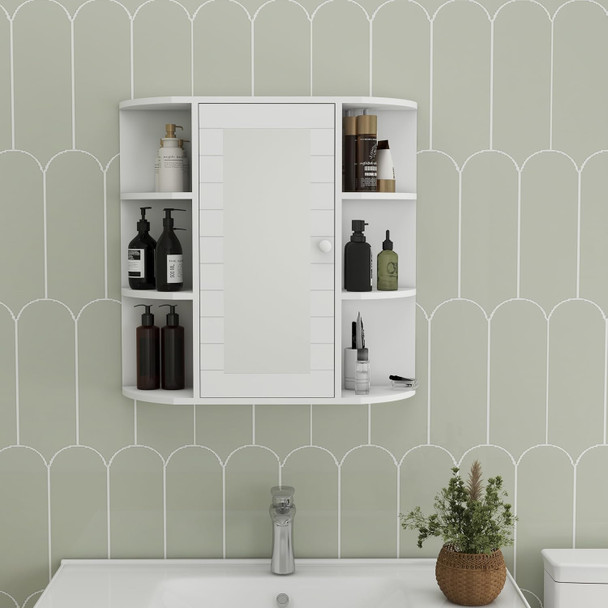 GENERIC BATHROOM MEDICINE CABINET MIRROR 6 OPEN SHELVES 3 SHELVES - WHITE