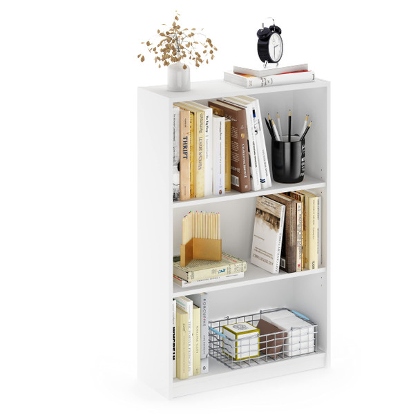 Furinno Jaya 3-Tier Bookshelf Adjustable Shelves 9.5 x 24.5 x 40.3 - White