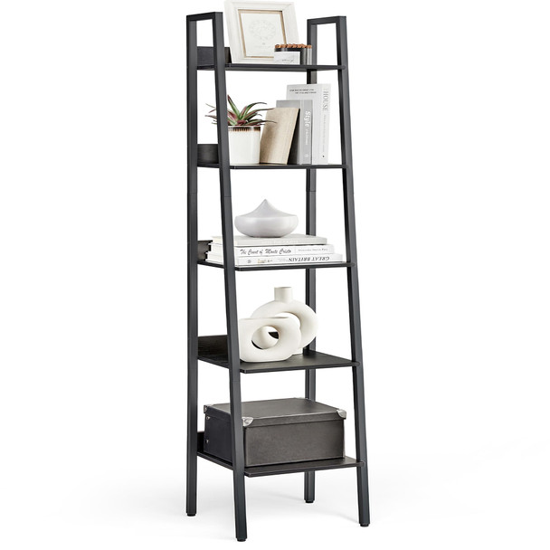 VASAGLE 5 TIER SHELF LADDER BOOKCAS STORAGE STAND ULLS109B56 - BLACK BLACK
