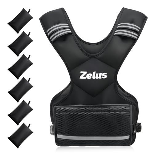 ZELUS WEIGHTED VEST, 20-32LB VEST WITH 6 IRONSAND WEIGHTS FOR WORKOUTS - BLACK