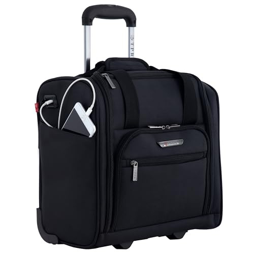 TPRC 15" SMART UNDER SEAT CARRY-ON LUGGAGE WITH USB CHARGING - BLACK
