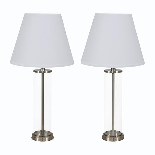 Sunnydaze Cylinder Glass Table Lamp Set of 2 27.75" H GSI-8032 - Silver/Clear