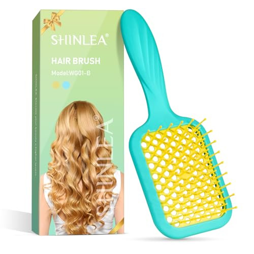 SHINLEA VENTED DETANGLER BRUSH CURLY THICK HAIR BRUSH BRISTLES - BLUE New