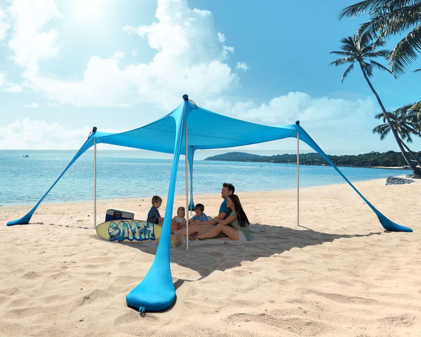 PETNOZ BEACH TENT CANOPY SUN SHADE UPF50+, EASY POP UP 10×10 FT 4 POLE - BLUE