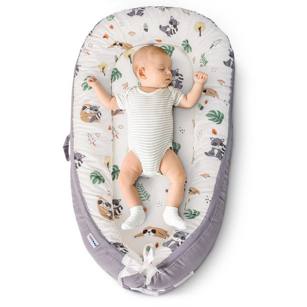 90210 BABY - BABY LOUNGER WITH SLOTH AND RACOON DESIGN 19IN X 31 IN - MULTICOLOR New
