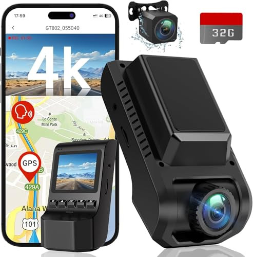ECOMOMENT DASH CAM FRONT AND REAR, 4K ULTRA HD, WI-FI GPS, 32GB, GT801 - BLACK