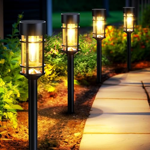 MANCRA SOLAR PATHWAY LIGHTS, 8 PACK LED SOLAR LIGHTS OUTDOOR 3000K - BLACK