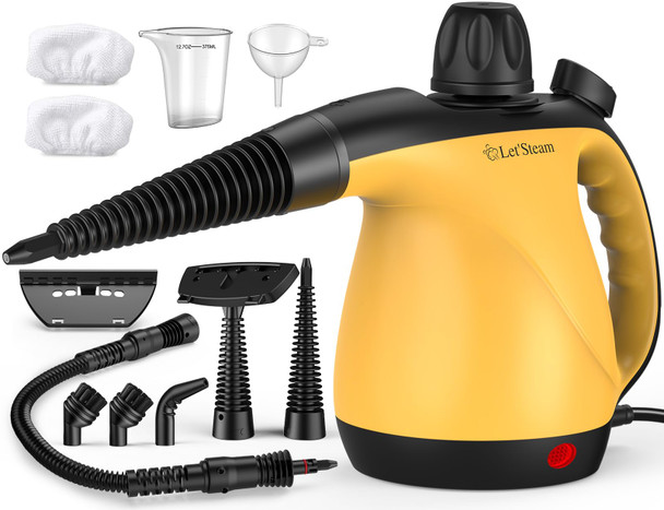 LET'STEAM MULTI-SURFACE PORTABLE STEAM CLEANER WITH 11PCS ACCESSORIES - YELLOW