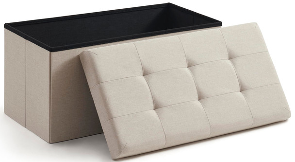 ORNAVO HOME 30" FOLDING STORAGE OTTOMAN LARGE STORAGE OTTOLINEN30 - BEIGE