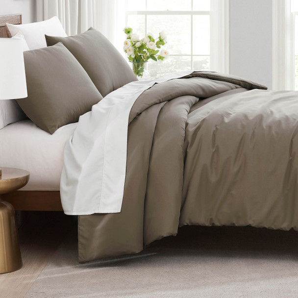 SOUTHSHORE FINE LIVING OVERSIZED QUEEN DUVET SET SOFT STAIN RESISTANT - TAUPE