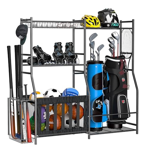ULTRAWALL GOLF STORAGE ORGANIZER, GOLF BAG STORAGE STAND FOR GARAGE - BLACK