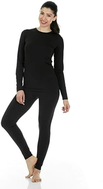 THERMA TEK THERMAL LONG JOHNS UNDERWEAR TOP & BOTTOM 2PC SET WOMEN M - BLACK