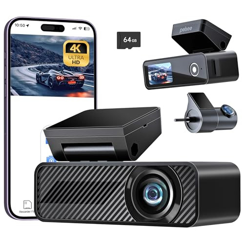 PELSEE P1 DUO 4K DASH CAM FRONT AND REAR 64GB 4K+1080P DUAL DASH CAMERA - BLACK
