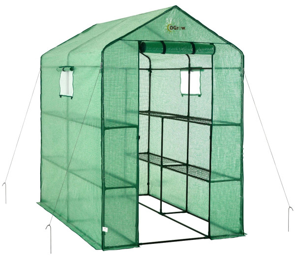 MACHRUS OGROW 2 TIERS 8 SHELVES MINI WALK IN PORTABLE OUTDOOR GREENHOUSE - GREEN