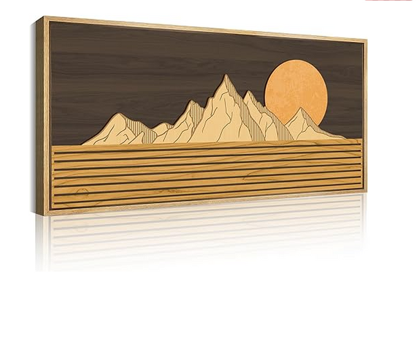 IARTTOP 3D LARGE WOOD MOUNTAIN WALL ART FRAMED 20X40 INCH - WHITE/BLUE/BROWN