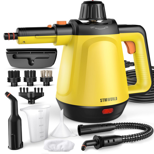 STMWORLD Deep Cleaning Handheld Steam Cleaner, 1200W with 10 Tools - YELLOW