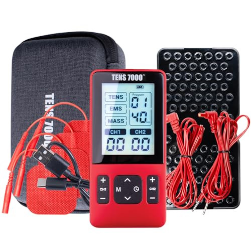 TENS 7000 SPORT RECOVERY MUSCLE STIMULATOR, DUAL-CHANNEL, DT7310 - RED