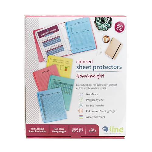 C-LINE COLORED SHEET PROTECTORS HEAVYWEIGHT 50 PER BOX MULTI COLOR 62010-NEW New