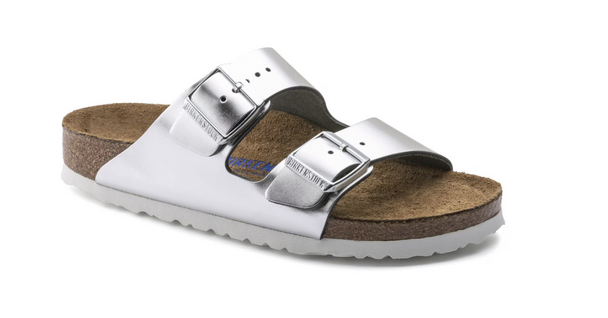 BRIKENSTOCK ARIZONA SOFT FOOTBED SANDALS - MEN 10 WOMEN 12 - METALLIC SILVER
