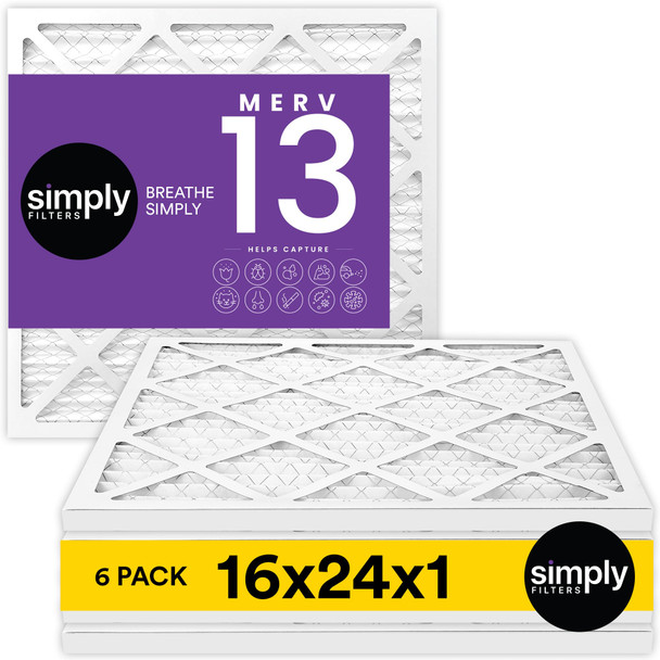 SIMPLY FILTERS SIMPLY 16X24X1 MERV 13 6 PACK - WHITE New