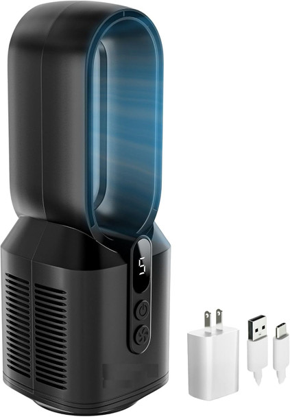 EZ-CHILL 14" RECHARGEABLE BLADELESS TABLETOP FAN 5 SPEED SETTINGS - BLACK