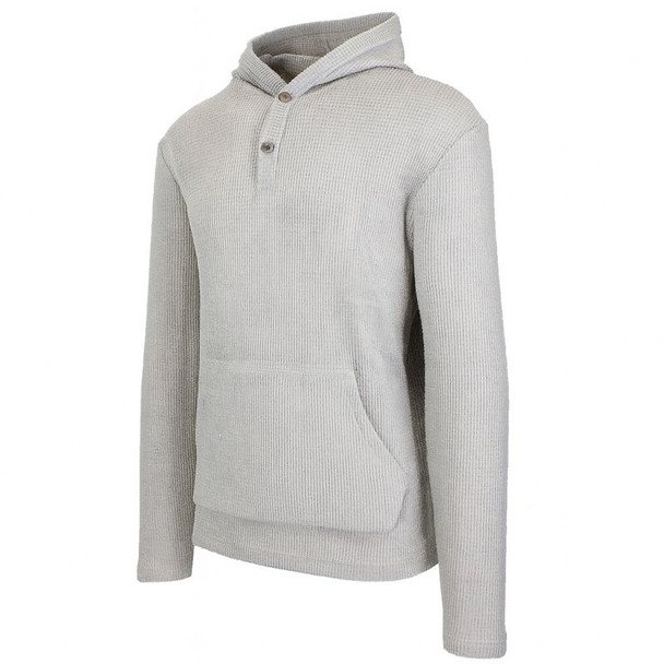 BLUE ICE MEN'S WAFFLE KNIT HENLEY PULLOVER HOODIE - SIZE: L - HEATHER GRAY New